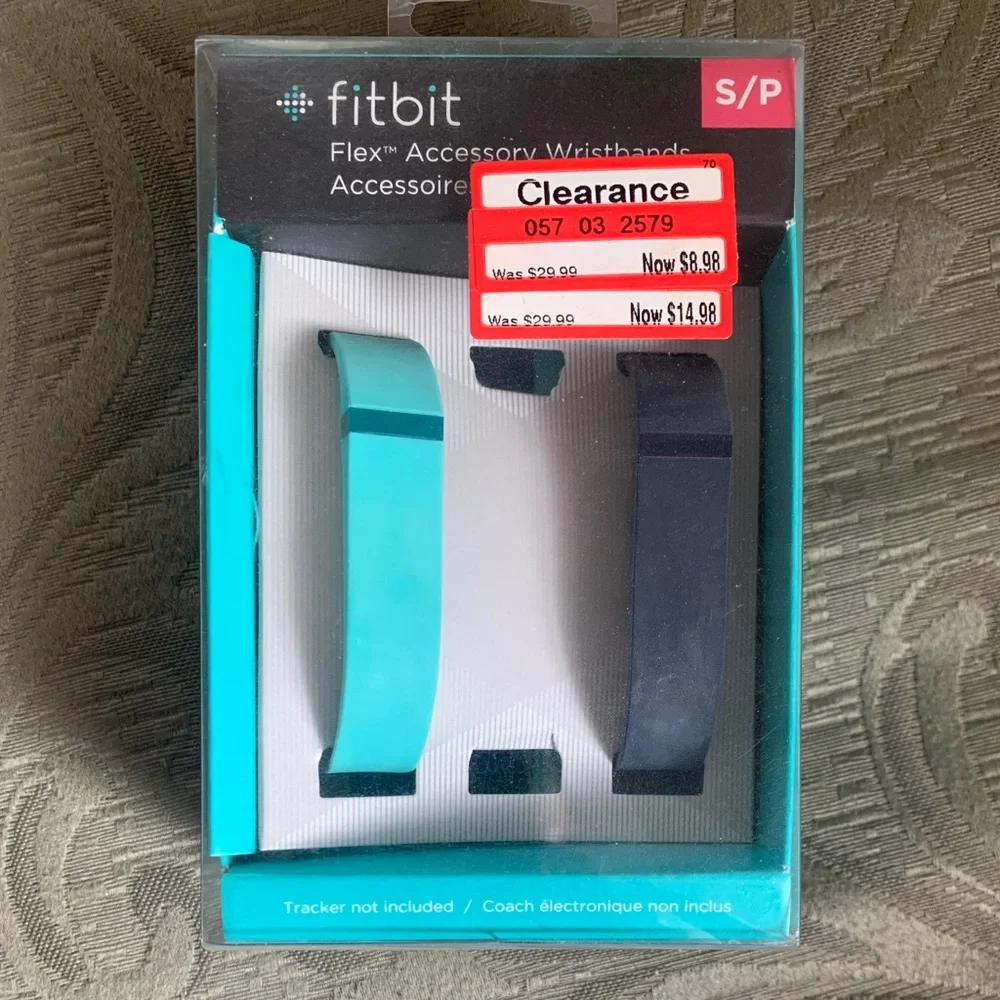 NIB Fitbit Flex 2 pack replacement bands teal and navy blue Size Small